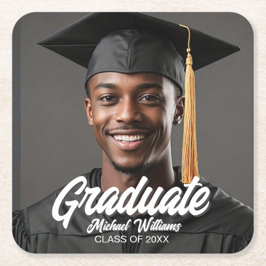 Graduate Photo w Bold Script Graduation Party Kartonnen Onderzetters (Voorkant)