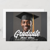 Graduate Photo with Bold Script Graduation Aankondiging (Voorkant / Achterkant)