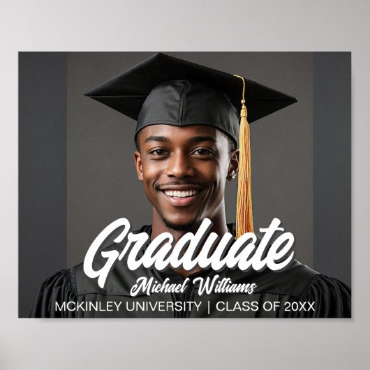 Graduate Photo with Bold Script Graduation Party Poster (Voorkant)