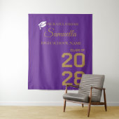 Graduate Purple Gold Script Graduation Party Wandkleed (In situ)