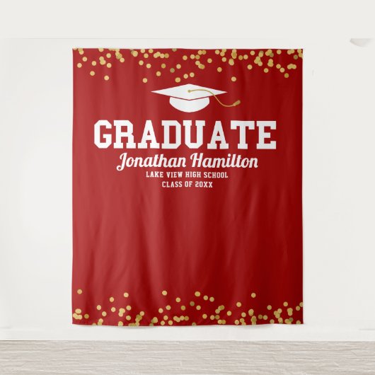 Graduate Rode Gouden Afstudeerfeest Achtergrond Wandkleed (Voorkant)