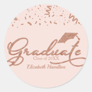 Graduate Roze Goud Folie Afstudeerfeest Roze Ronde Sticker