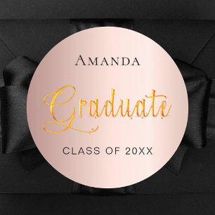 Graduate roze gouden naam dop elegant ronde sticker