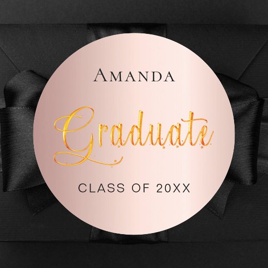 Graduate roze gouden naam dop elegant ronde sticker