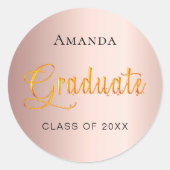 Graduate roze gouden naam dop elegant ronde sticker (Voorkant)