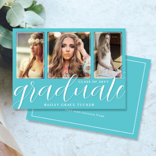 Graduate Script 3-Foto Turquoise Afstuderen Aankondiging