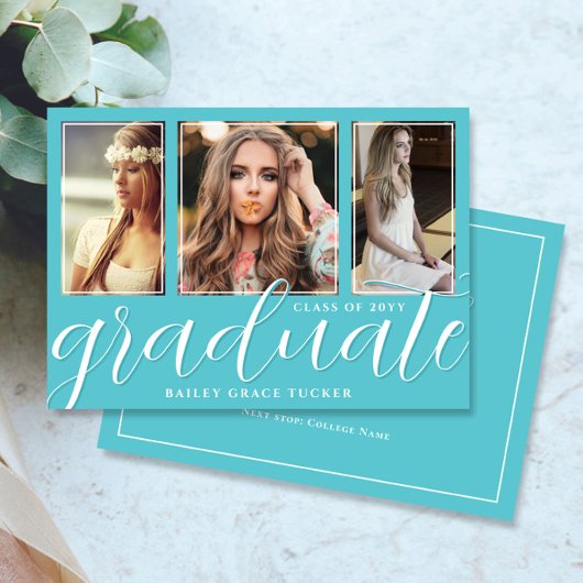Graduate Script 3-Foto Turquoise Afstuderen Aankondiging