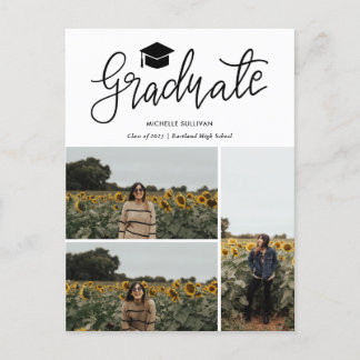 Graduate Script | Three Grad Photo Collage Aankondigingskaart