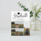 Graduate Script | Three Grad Photo Collage Aankondigingskaart (Staand voorkant)