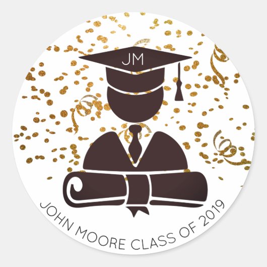 Graduate Silhouette Diploma Feest Confetti Ronde Sticker (Voorkant)