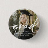 Graduate Simple Modern Script Classic Photo Button (Voorkant)