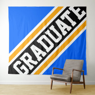 GRADUATE Sportief Helblauw Zwart Oranje Strepen Wandkleed