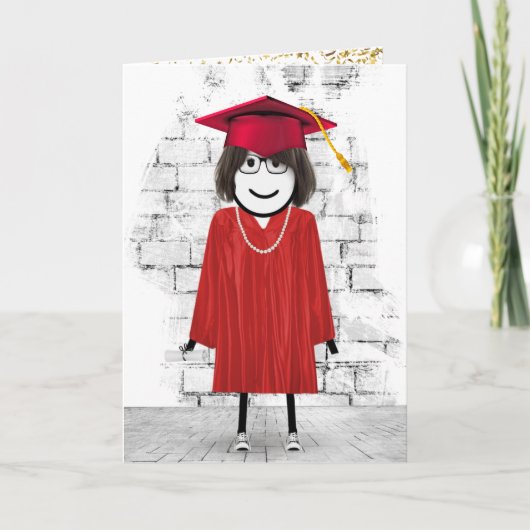 Graduate Stick Figure Girl with Diploma Kaart (Voorkant)