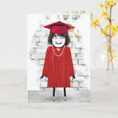 Graduate Stick Figure Girl with Diploma Kaart (Gele Bloem)