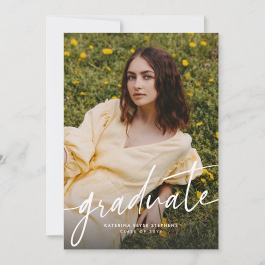 Graduate trendy modern script photo graduation kaart (Voorkant)