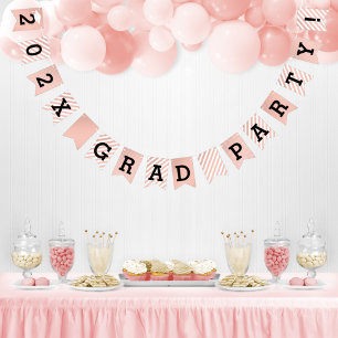 Graduatefeest Roze Gouden Strepen en Stippen Vlaggetjes