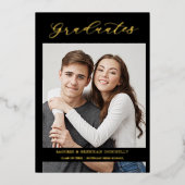Graduates Golden Black Whimsical Calligraphy Photo Folie Uitnodiging (Voorkant)