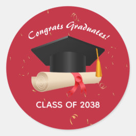 Graduates-klasse van jaar rood Afstuderen Ronde Sticker