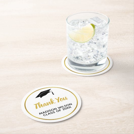 Graduate's Pet Bedankt met Afstuderen naam Ronde Kartonnen Onderzetter (Insitu)