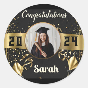 Graduate's Pride: gepersonaliseerde foto-Stickers Ronde Sticker