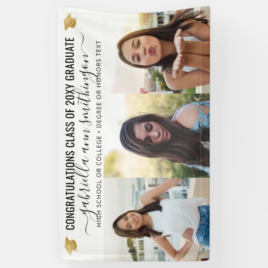 Graduatie 3 Foto van Elegant Script Spandoek (Verticaal)