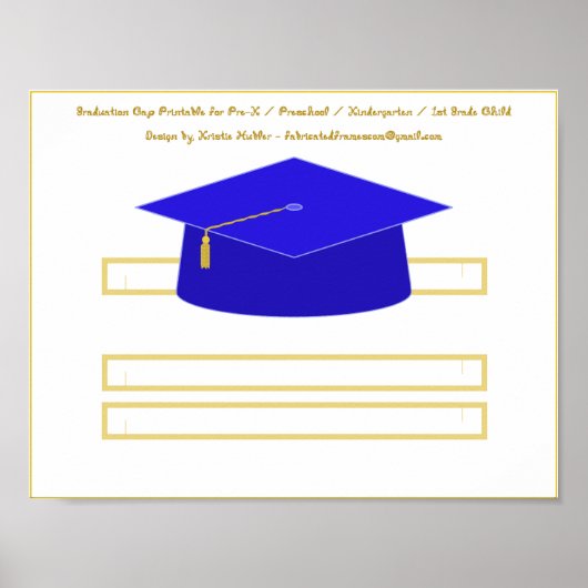 Graduatie Cap Blauw Papier Pet Printable Poster (Voorkant)
