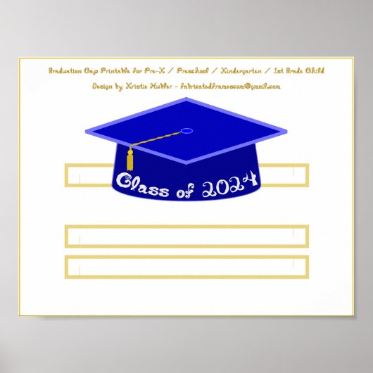 Graduatie Cap Blauw Pet Klasse 2024 Wit Glitter Poster (Voorkant)