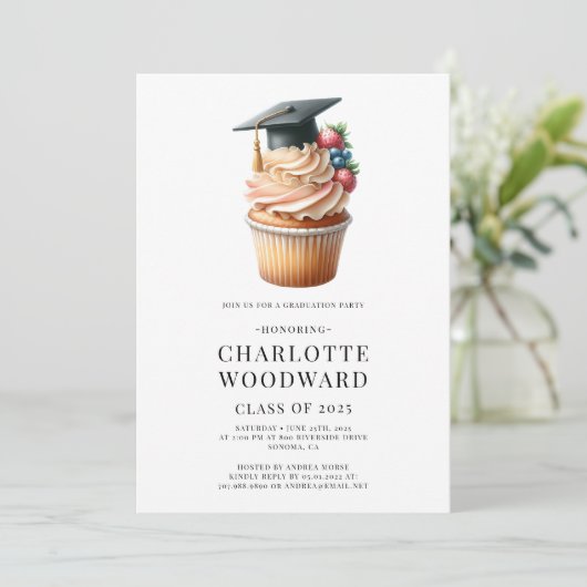 Graduatie Cap Cupcake illustratie Afstudeerder Par Kaart (Staand voorkant)