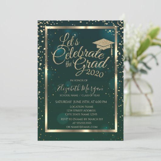 Graduatie Cap Diamonds Stars Groen Afstuderen Kaart (Staand voorkant)