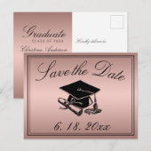 Graduatie Cap Diploma Roos Gold Save the Date Aankondigingskaart (Voorkant / Achterkant)