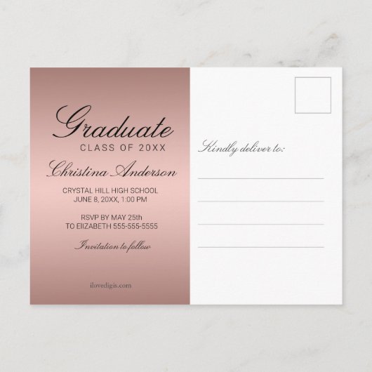 Graduatie Cap Diploma Roos Gold Save the Date Aankondigingskaart (Achterkant)