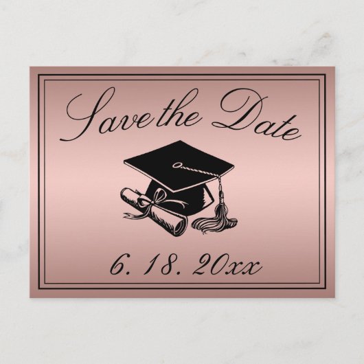 Graduatie Cap Diploma Roos Gold Save the Date Aankondigingskaart (Voorkant)