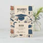 Graduatie cap patroon Party uitnodiging (Staand voorkant)