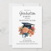Graduatie Cap Peach Floral Foto Afstuderen Kaart (Voorkant)