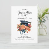 Graduatie Cap Peach Floral Foto Afstuderen Kaart (Staand voorkant)