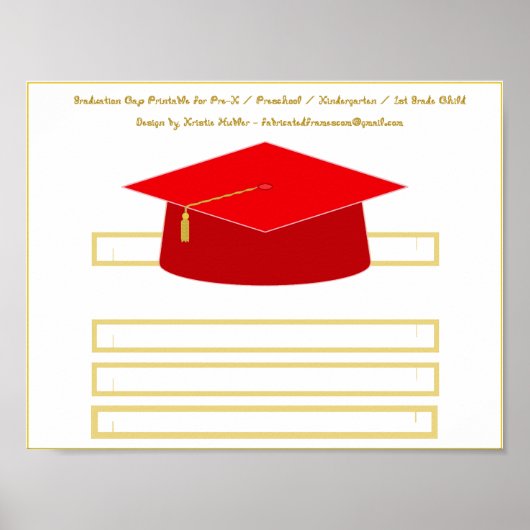 Graduatie Cap Rood Papier Pet Printable Poster (Voorkant)