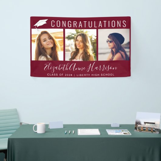 Graduatie Congratulations Photo Burgundy Welcome Spandoek (Beurs)