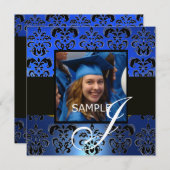 GRADUATIE DAMASK  MONOGRAM , blauw wit zwart Kaart (Voorkant / Achterkant)