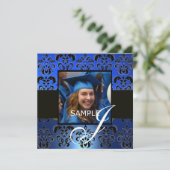 GRADUATIE DAMASK  MONOGRAM , blauw wit zwart Kaart (Staand voorkant)