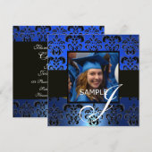 GRADUATIE DAMAST  MONOGRAM , blauw wit zwart Kaart (Voorkant / Achterkant)