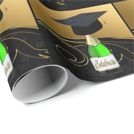 Graduatie dop op champagnefles vieren cadeaupapier (Rol Hoek)