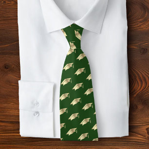 Graduatie Groen Goud Folie Mutsje Icon Patroon Vet Stropdas
