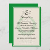 Graduatie groene monogram Laurel Classic College Kaart (Voorkant / Achterkant)