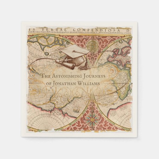 Graduatie Lampvoet  Wereldkaart Monogramnaam Servet (Voorkant)