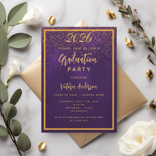 Graduatie paarse goudconfetti kaart
