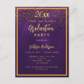 Graduatie paarse goudconfetti uitnodiging briefkaart (Voorkant)