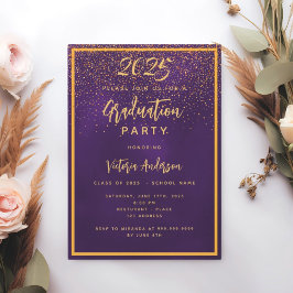 Graduatie partij paarse goudvork luxe kaart