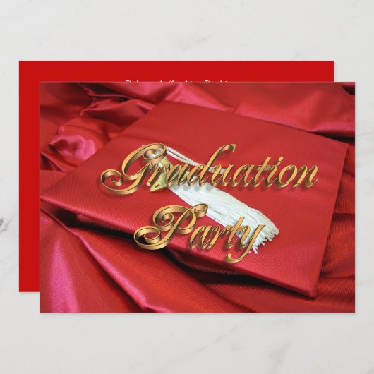 Graduatie partij uitnodiging rood en goud (Voorkant / Achterkant)