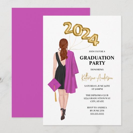 Graduatie Party Invitation Kaart (Voorkant / Achterkant)