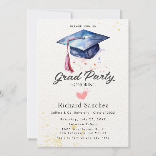 Graduatie Party Invitation Kaart (Voorkant)